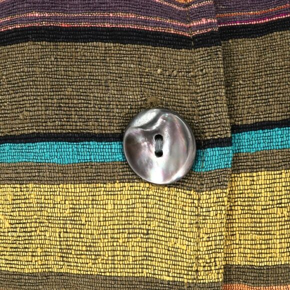 Chicos Design Jacket 1 Womens 8 Medium Silk Stripe Gold Green Shacket Vintage - Picture 12 of 14